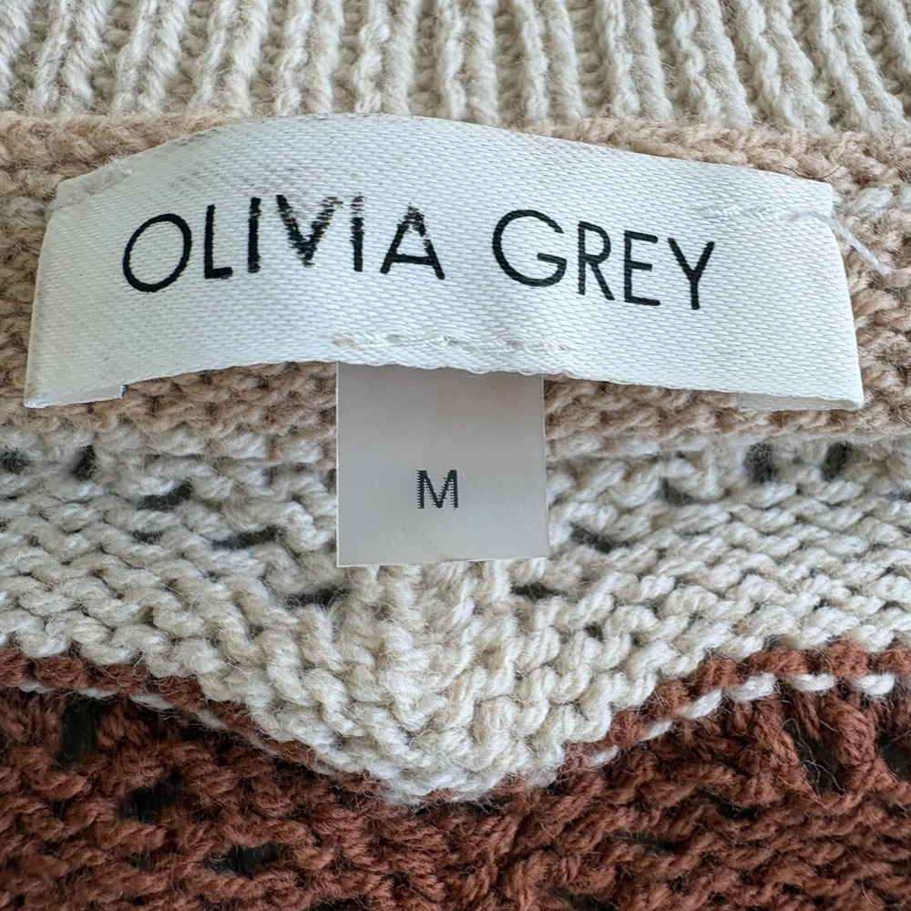 NWT Olivia Grey Womens Tan Multi Chevron Striped Open Knit Sweater Size M - Picture 8 of 13